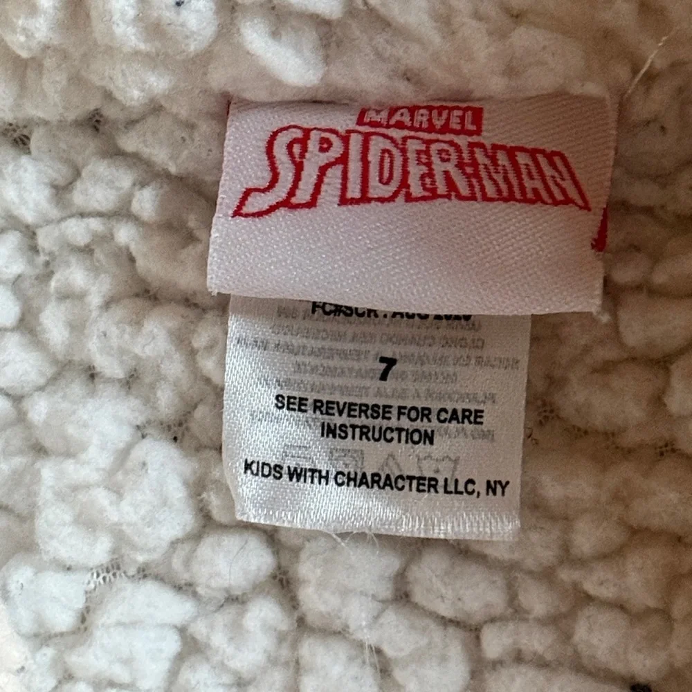 MARVEL SPIDER-MAN KIDS BOYS SHERPA LINED HOODIE JACKET CREAM SUPER WARM SIZE 7